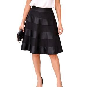 Cache 100% Silk Black Tiered A-Line Skirt Satin Panel Cocktail Skirt Size 2
